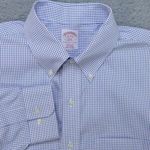 Brooks Brothers Shirt Men 17 - 34/35 Blue White Check Button Down Long Sleeve